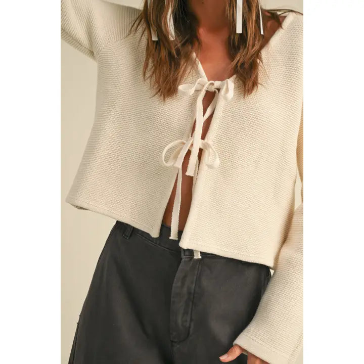 Long Sleeve Knitted Tie Front Cardigan