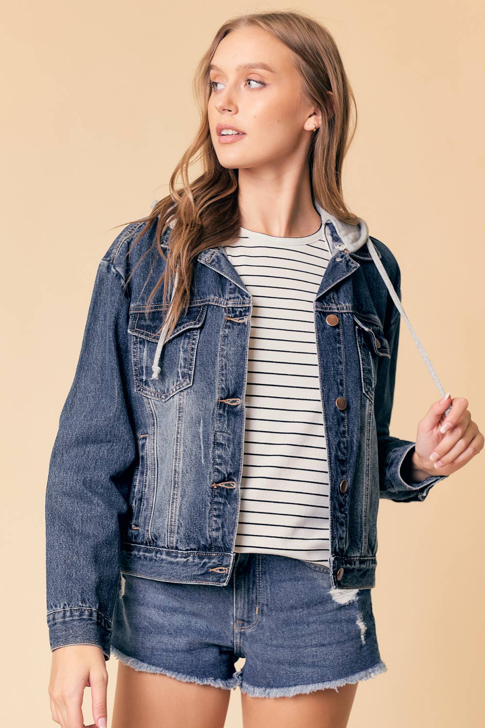 Washed Denim Jacket With Hoodie